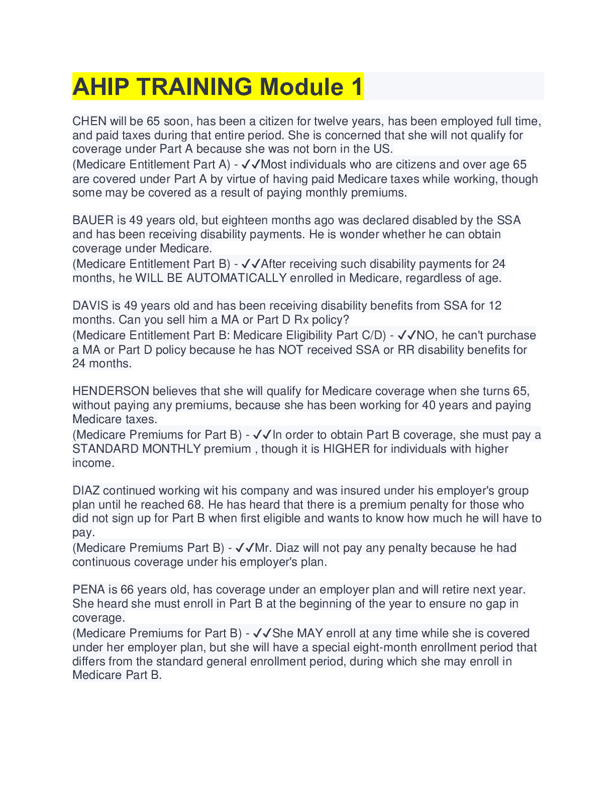 Preview image for AHIP TRAINING Module 1(questions&answers)